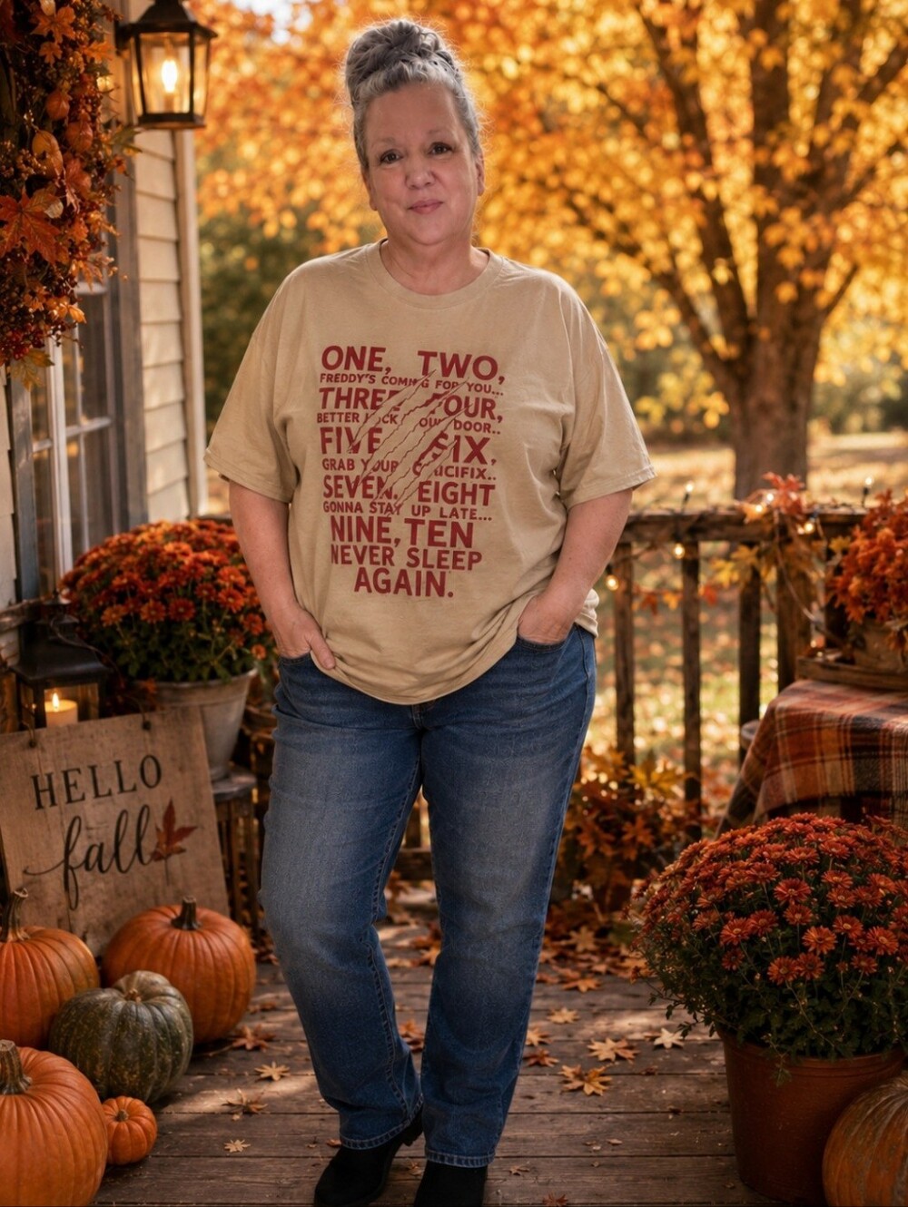 T-Shirt - Beige with Red Text - Unbranded